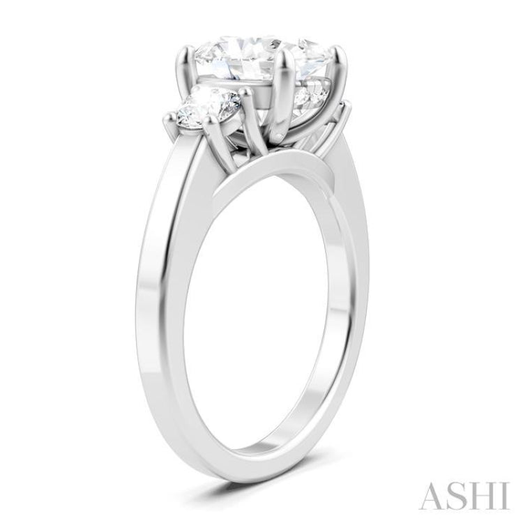1/2 Ctw Tri-Mount Past, Present and Future Oval Shape Center Round Cut Diamond Semi Mount Engagement Ring in 14K White Gold