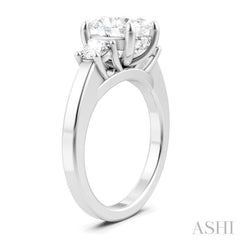 1/2 Ctw Tri-Mount Past, Present and Future Oval Shape Center Round Cut Diamond Semi Mount Engagement Ring in 14K White Gold