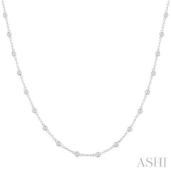 1.00 Ctw Bezel Set Round Cut Diamond Station Necklace in 14K White Gold