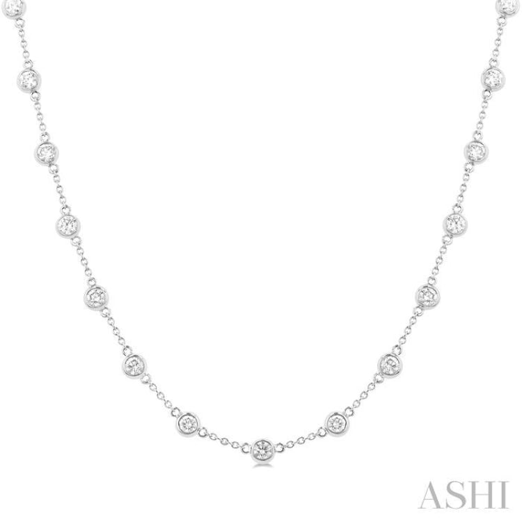 3.00 Ctw Bezel Set Round Cut Diamond Station Necklace in 14K White Gold