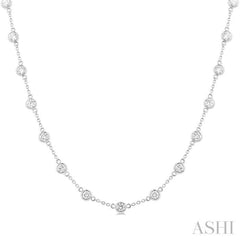 3.00 Ctw Bezel Set Round Cut Diamond Station Necklace in 14K White Gold