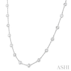 3.00 Ctw Bezel Set Round Cut Diamond Station Necklace in 14K White Gold