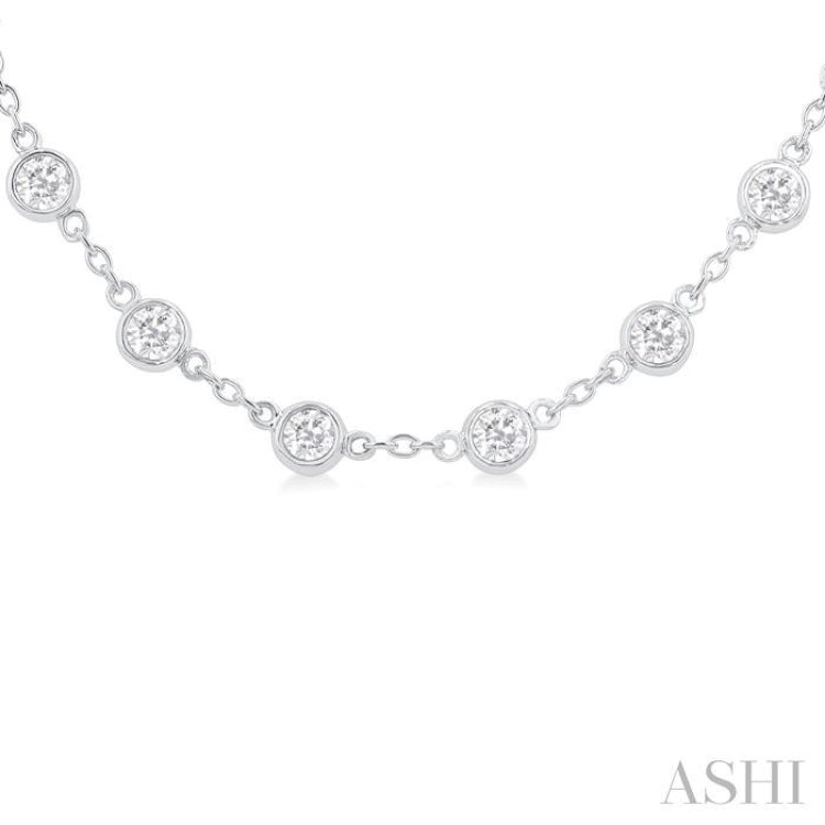 4.00 Ctw Bezel Set Round Cut Diamond Station Necklace in 14K White Gold