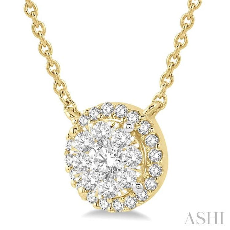 1/3 Ctw Circular Round Cut Diamond Lovebright Pendant With Chain in 14K Yellow and White Gold