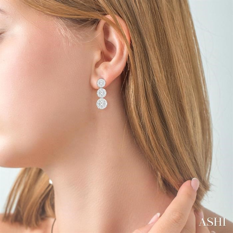 1/2 Ctw Hanging Triple Mount Lovebright Round Cut Diamond Earring in 14K White Gold