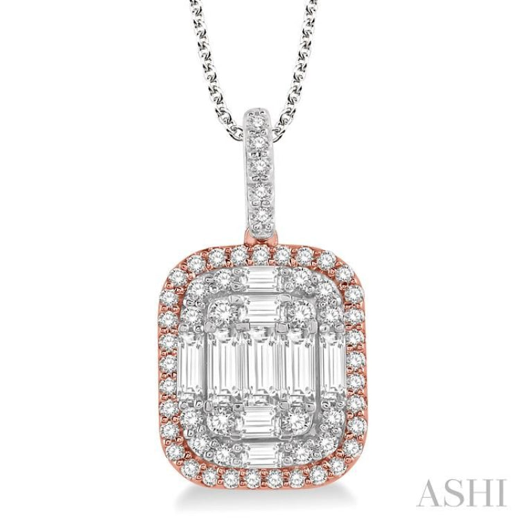 1 Ctw Baguette & Round Cut Fusion Diamond Pendant in 14K White and Rose Gold