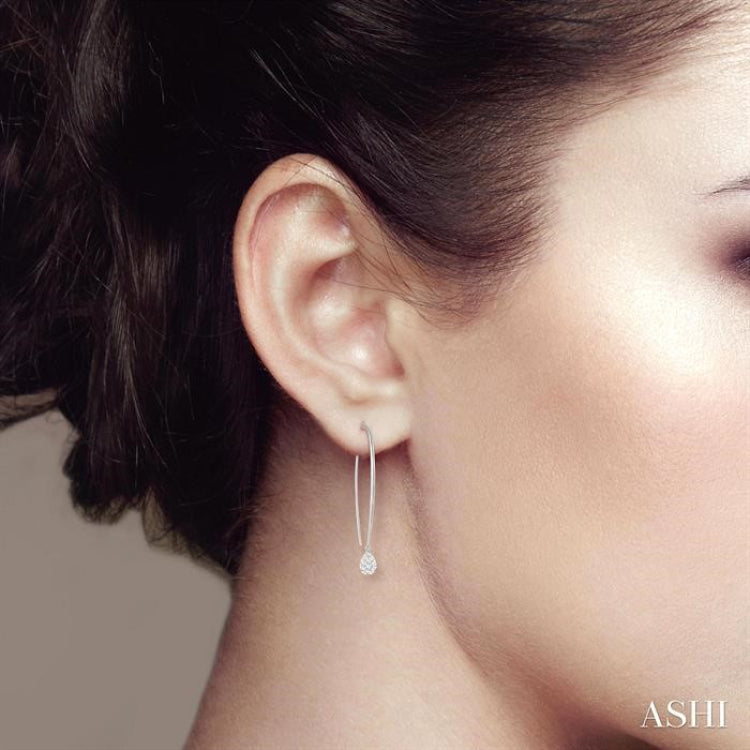 1/3 ctw Pear Shape Dangler Lovebright Round Cut Diamond Earring in 14K White Gold