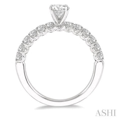 1 Ctw Diamond Ladies Engagement Ring with 1/2 Ct Round Cut Center Stone in 14K White Gold
