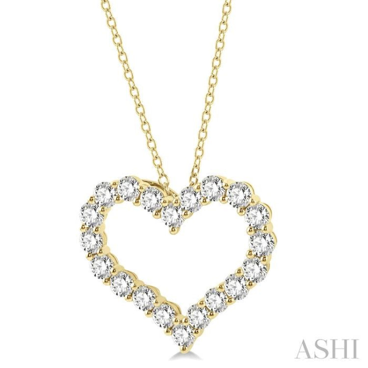 4.00 Ctw Heart Shape Round Cut Diamond Pendant With Chain in 14K Yellow Gold