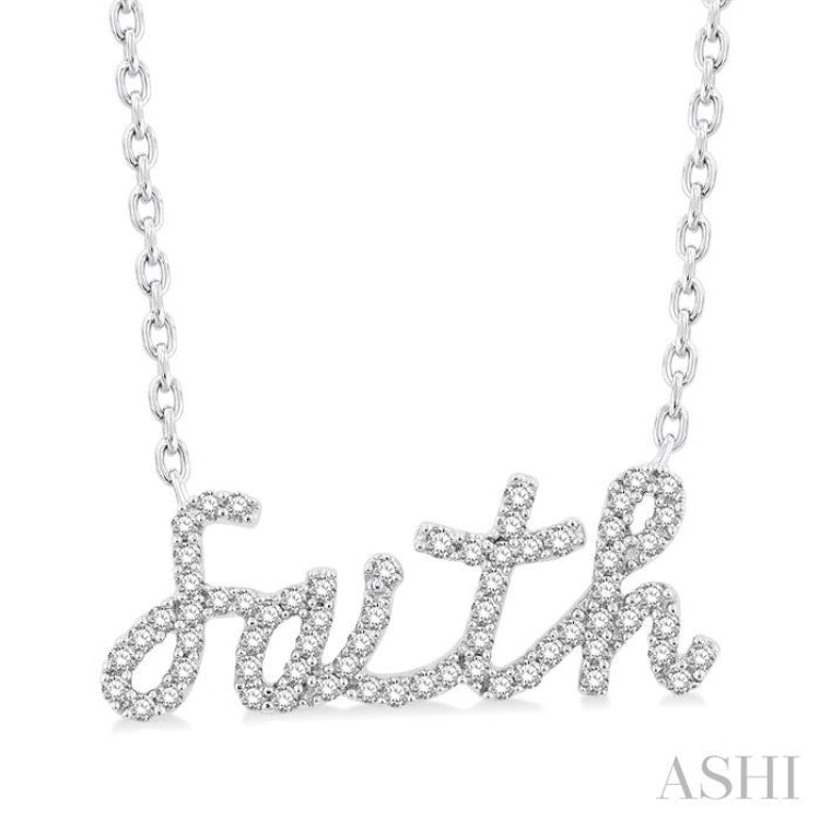 1/5 Ctw 'faith' Script Name Single Cut Diamond Necklace in 10K White Gold