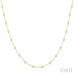 1.00 Ctw Bezel Set Round Cut Diamond Station Necklace in 14K Yellow Gold