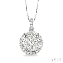 1.00 Ctw Lovebright Round Cut Diamond Pendant in 14K White Gold with Chain