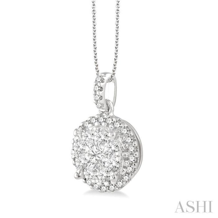 1.00 Ctw Lovebright Round Cut Diamond Pendant in 14K White Gold with Chain
