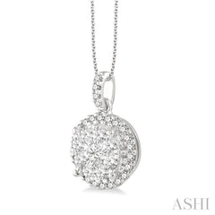 1.00 Ctw Lovebright Round Cut Diamond Pendant in 14K White Gold with Chain