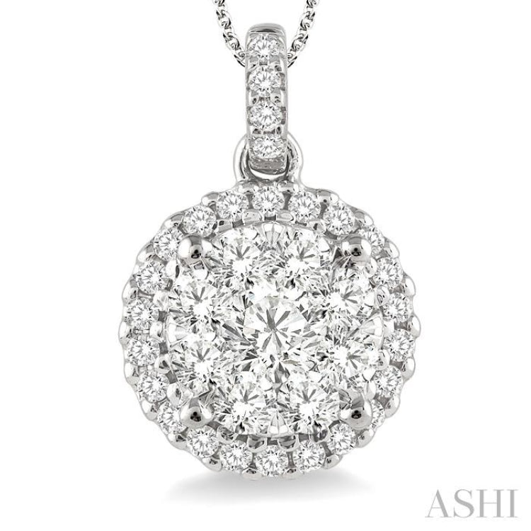 1.00 Ctw Lovebright Round Cut Diamond Pendant in 14K White Gold with Chain
