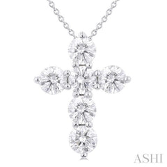 2.00 Ctw Round Cut Diamond Christian Cross 6-Stone Fashion Pendant With Chain in 14K White Gold