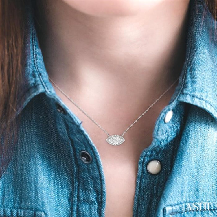 1/3 Ctw Marquise Shape Round Cut Diamond Lovebright Pendant With Chain in 14K White Gold
