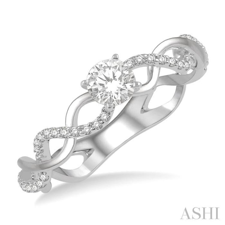 1/6 ctw Entwined Shank Semi-Mount Round Cut Diamond Engagement Ring in 14K White Gold