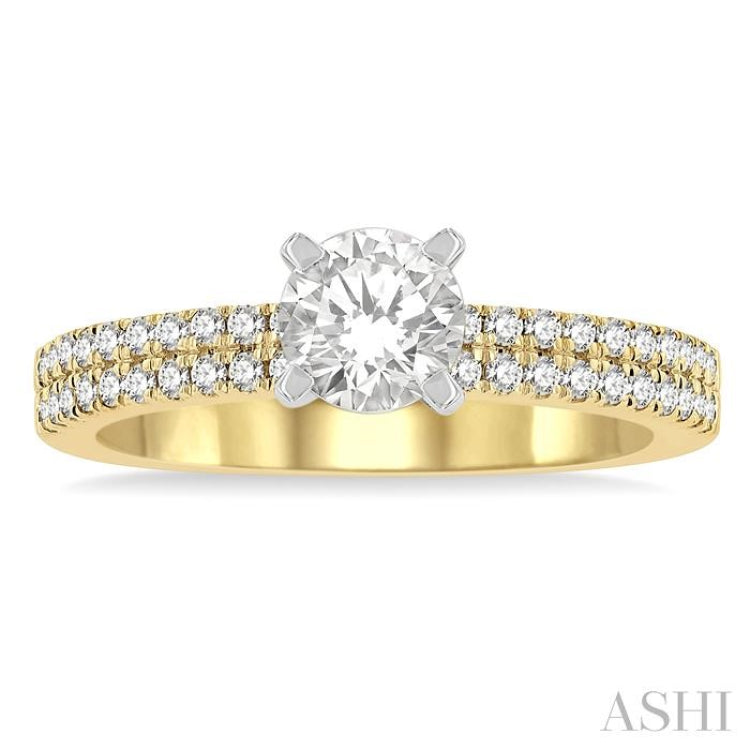 1 ctw Diamond Engagement Ring With 3/4 ct Round Cut Center Stone in 14K Yellow and White Gold