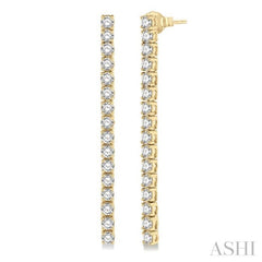 3 ctw Single Line Drop Round Cut Diamond Tennis Earring in 14K Yellow Gold