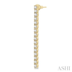 3 ctw Single Line Drop Round Cut Diamond Tennis Earring in 14K Yellow Gold