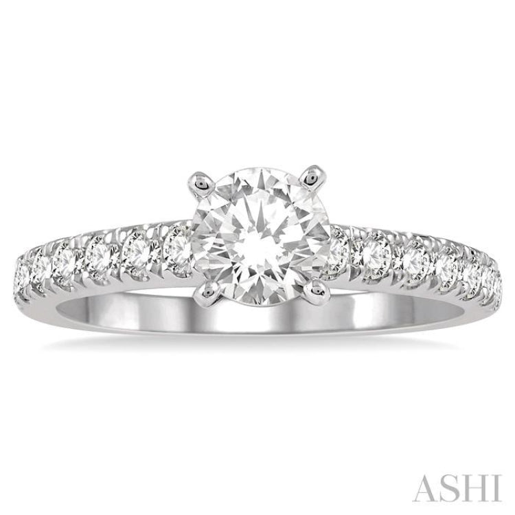 1 1/10 ctw Round Brilliant Cut Diamond Ladies Engagement Ring with 5/8 Ct Round Cut Center Stone in 14K White Gold