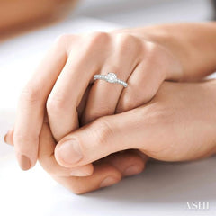1 1/10 ctw Round Brilliant Cut Diamond Ladies Engagement Ring with 5/8 Ct Round Cut Center Stone in 14K White Gold