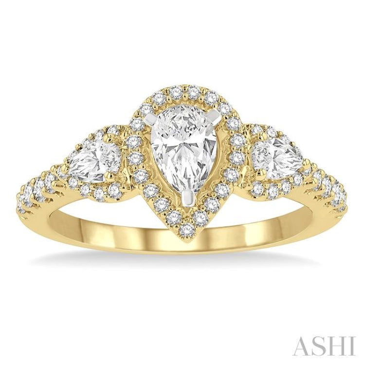 5/8 ctw Pear Shape Past, Present & Future Round Cut Diamond Semi Mount Engagement Ring in 14K Yellow and White Gold