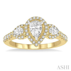 5/8 ctw Pear Shape Past, Present & Future Round Cut Diamond Semi Mount Engagement Ring in 14K Yellow and White Gold