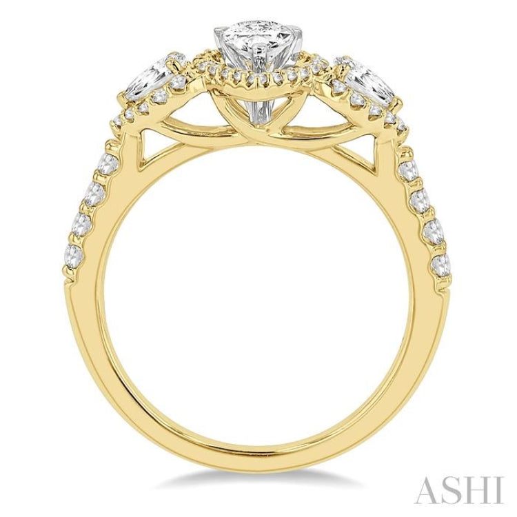 5/8 ctw Pear Shape Past, Present & Future Round Cut Diamond Semi Mount Engagement Ring in 14K Yellow and White Gold