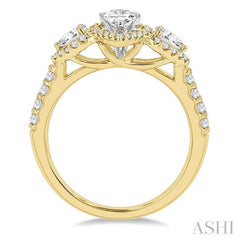 5/8 ctw Pear Shape Past, Present & Future Round Cut Diamond Semi Mount Engagement Ring in 14K Yellow and White Gold