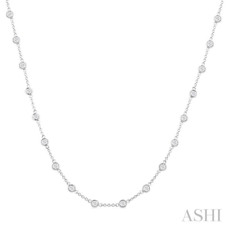 2.00 Ctw Bezel Set Round Cut Diamond Station Necklace in 14K White Gold