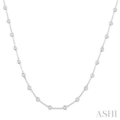 2.00 Ctw Bezel Set Round Cut Diamond Station Necklace in 14K White Gold