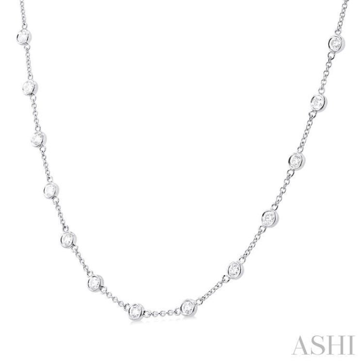 2.00 Ctw Bezel Set Round Cut Diamond Station Necklace in 14K White Gold