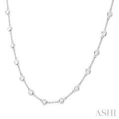 2.00 Ctw Bezel Set Round Cut Diamond Station Necklace in 14K White Gold