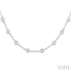 2.00 Ctw Bezel Set Round Cut Diamond Station Necklace in 14K White Gold