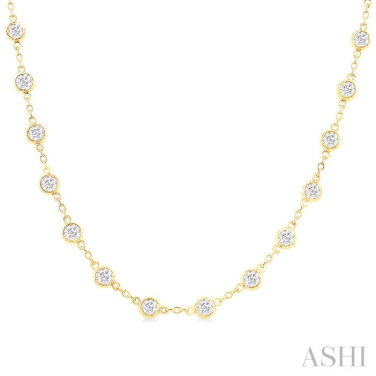 4.00 Ctw Bezel Set Round Cut Diamond Station Necklace in 14K Yellow Gold