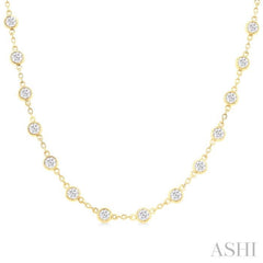 4.00 Ctw Bezel Set Round Cut Diamond Station Necklace in 14K Yellow Gold