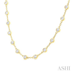 4.00 Ctw Bezel Set Round Cut Diamond Station Necklace in 14K Yellow Gold