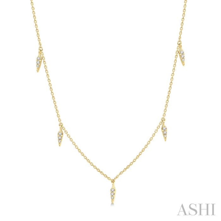 1/10 Ctw Spearhead Mount Round Cut Diamond Station Necklace in 14K Yellow Gold