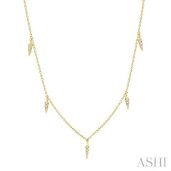 1/10 Ctw Spearhead Mount Round Cut Diamond Station Necklace in 14K Yellow Gold