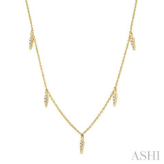 1/10 Ctw Spearhead Mount Round Cut Diamond Station Necklace in 14K Yellow Gold