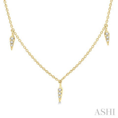 1/10 Ctw Spearhead Mount Round Cut Diamond Station Necklace in 14K Yellow Gold
