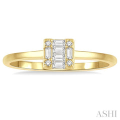 1/8 Ctw Square Shape Baguette and Round Cut Diamond Petite Fashion Ring in 10K Yellow Gold