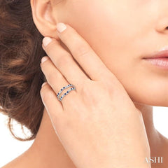 1.55 MM Sapphire and 1/3 Ctw Round Cut Diamond & Baguette Precious Insert Ring in 14K White Gold
