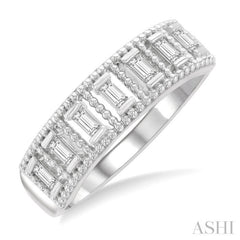 1/5 ctw Open Frame Ball Bead Border Baguette Cut Diamond Fashion Band in 14K White Gold