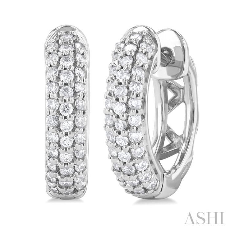 1/2 Ctw Triple Row Round Cut Diamond Fashion Huggies in 14K White Gold
