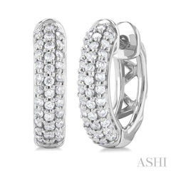 1/2 Ctw Triple Row Round Cut Diamond Fashion Huggies in 14K White Gold