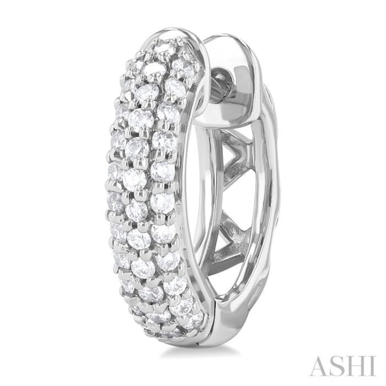 1/2 Ctw Triple Row Round Cut Diamond Fashion Huggies in 14K White Gold