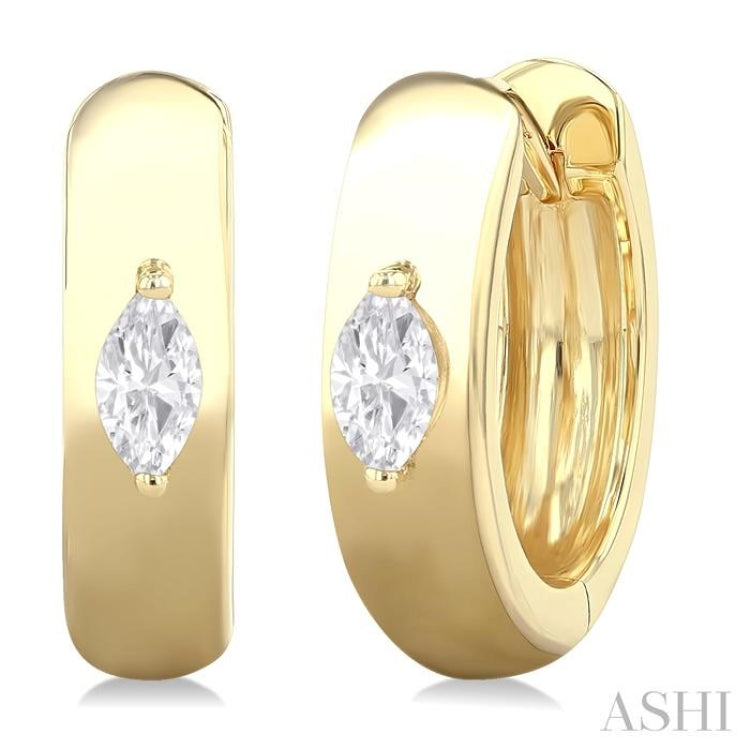 1/6 Ctw Marquise Shape Diamond Petite Huggie Earrings in 10K Yellow Gold